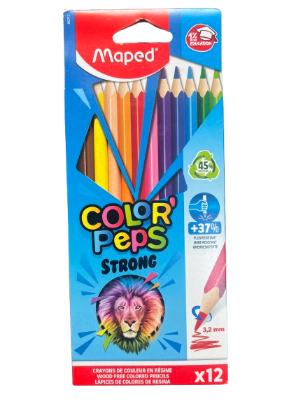 MAPED LONG - CRAYONS DE COULEUR COLOR'PEPS CLASSIC - 12 COULEURS VIVES