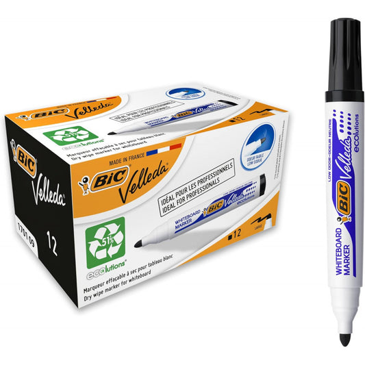 Bic velleda 1701 ecolutions marqueurs pour tableau blanc effaçables à sec - 12 pcs