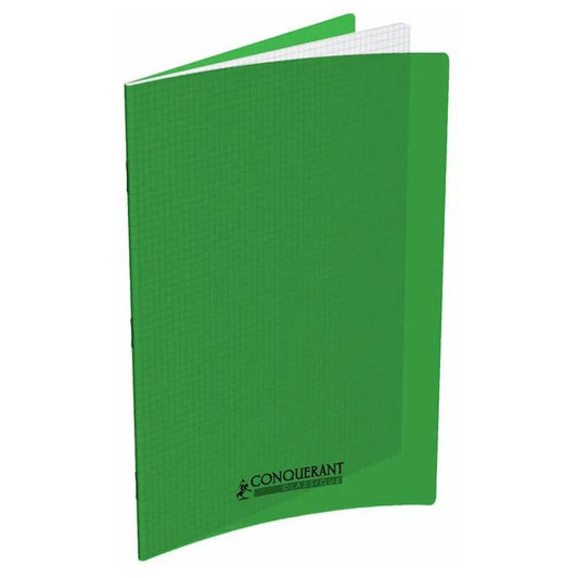 Cahier conquerant classique piqué 17x22 cm 96pages quadrillé 5x5, coloris vert