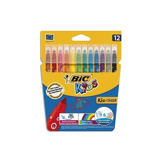 Pochette de 12 feutres de coloriage - Kid Couleur - Pointe moyenne - Bic Kids