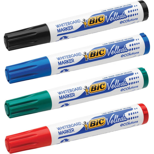 Bic velleda 1701 ecolutions marqueurs pour tableau blanc effaçables à sec - 4 pcs